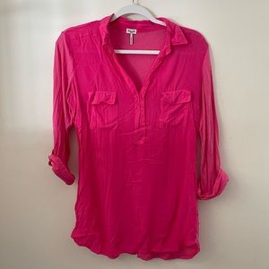 Splendid Two Pocket Henley Top pink size S